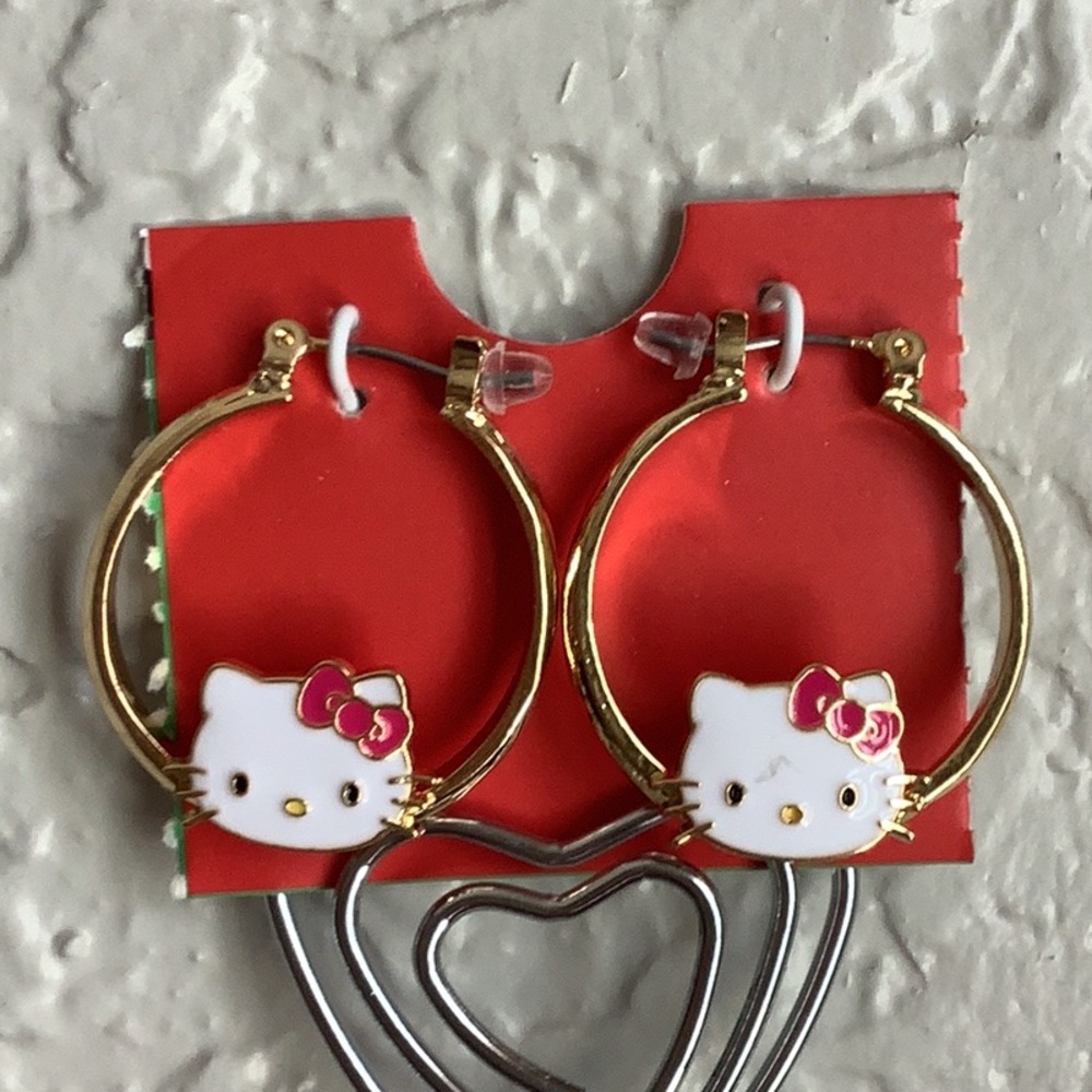 Hello Kitty Gold Hoop Earrings with Red Accents
